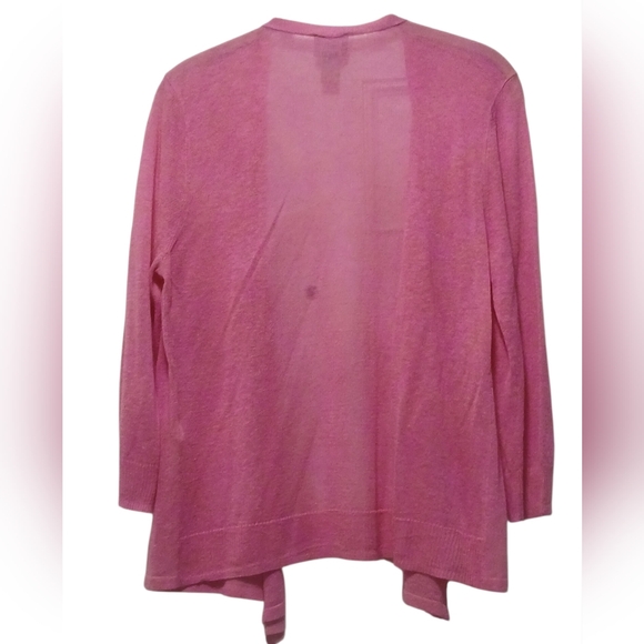 Chico's - Pink Cardigan Sweater, Open Front, Long Sleeve, 55% Ramie, 45% Rayon - Picture 3 of 10